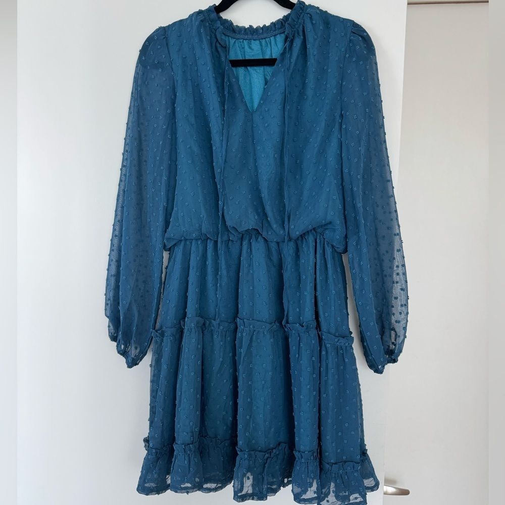 Ruffle Blue Mini Dress with Tie
